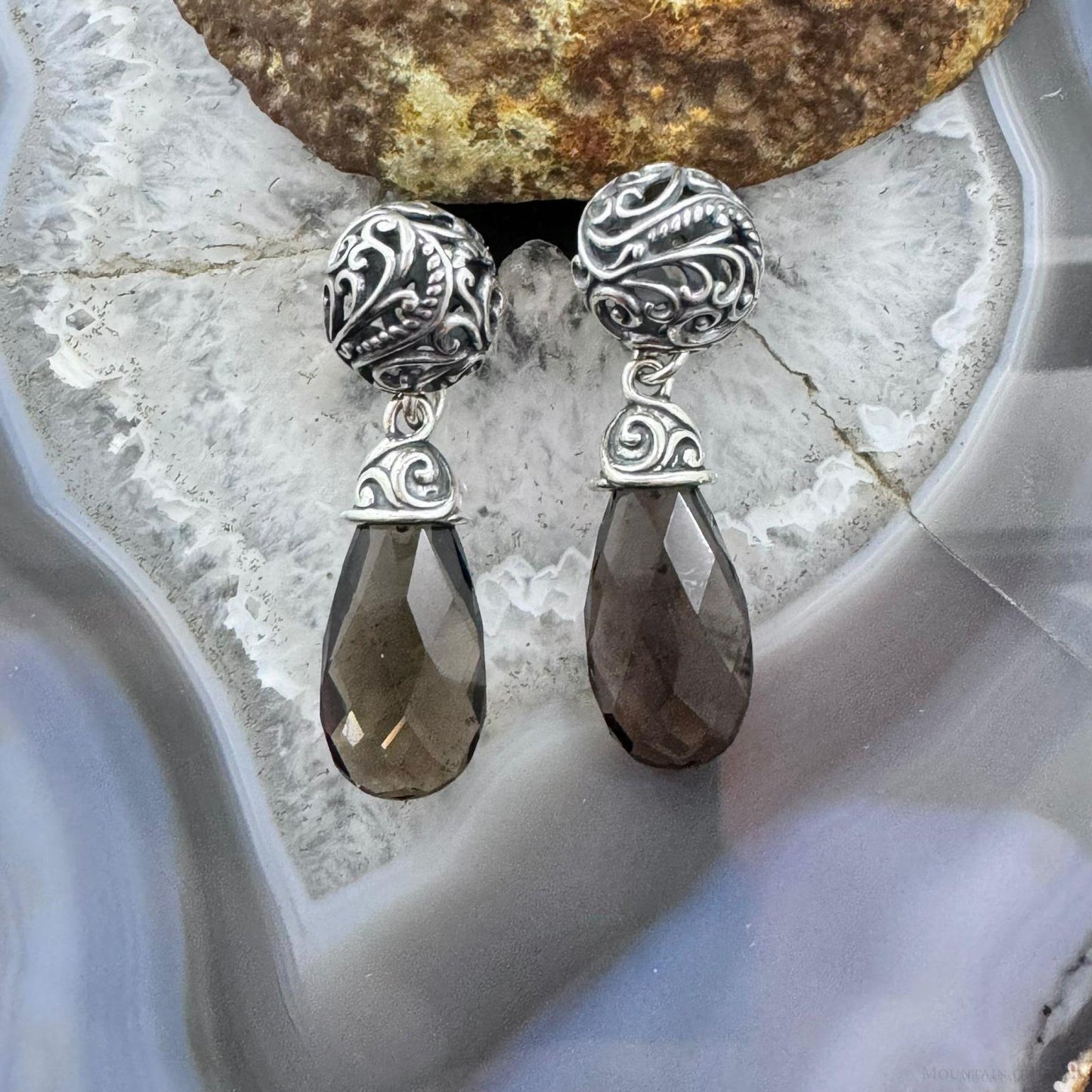 Carolyn Pollack Sterling Silver Faceted Pear Smoky Quartz Dangle Earrings For Women