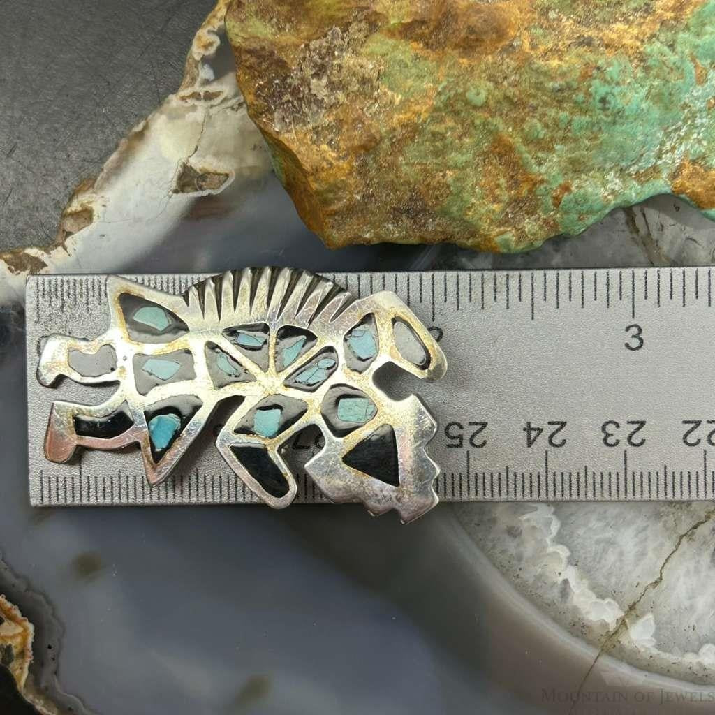Vintage Native American Silver Turquoise Inlay Rainbow Man Brooch For Women