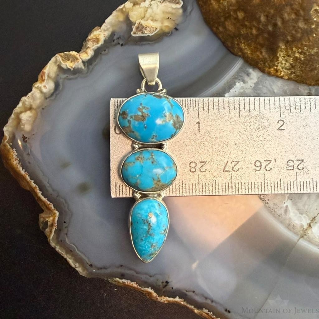 Sterling Silver Southwestern Style 3 Kingman Turquoise Pendant For Women #1