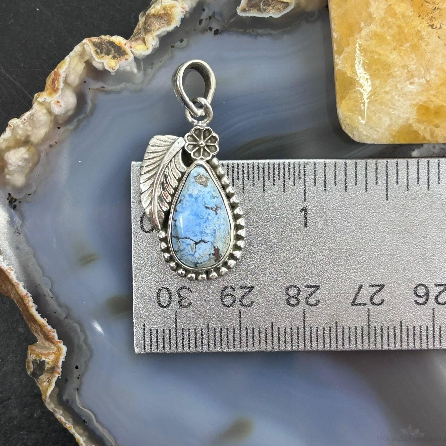 Sterling Silver Southwestern Style Teardrop Golden Hill Turquoise Pendant For Women
