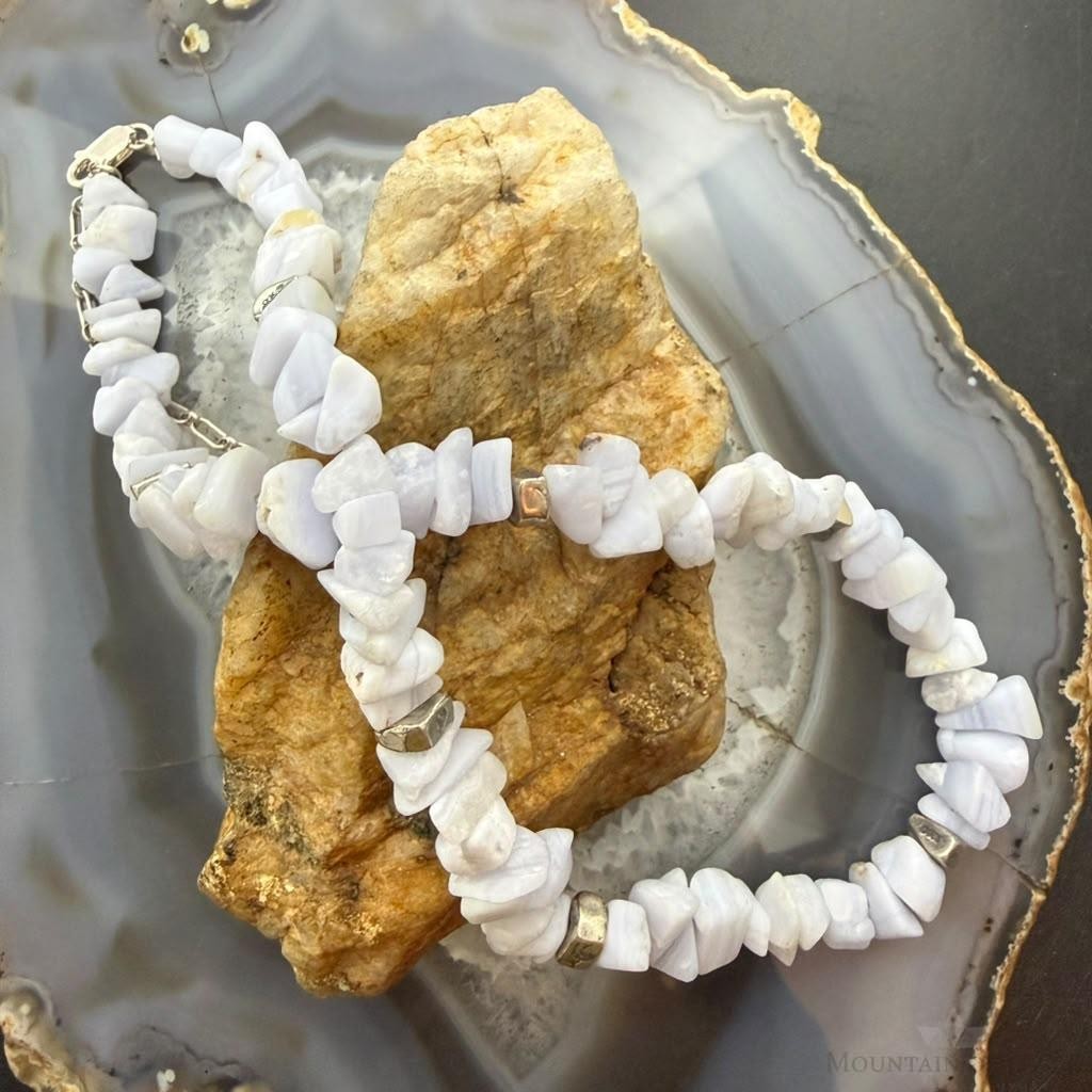 Carolyn Pollack Sterling Silver Natural Blue Lace Agate Bead 16"-19" Necklace For Women