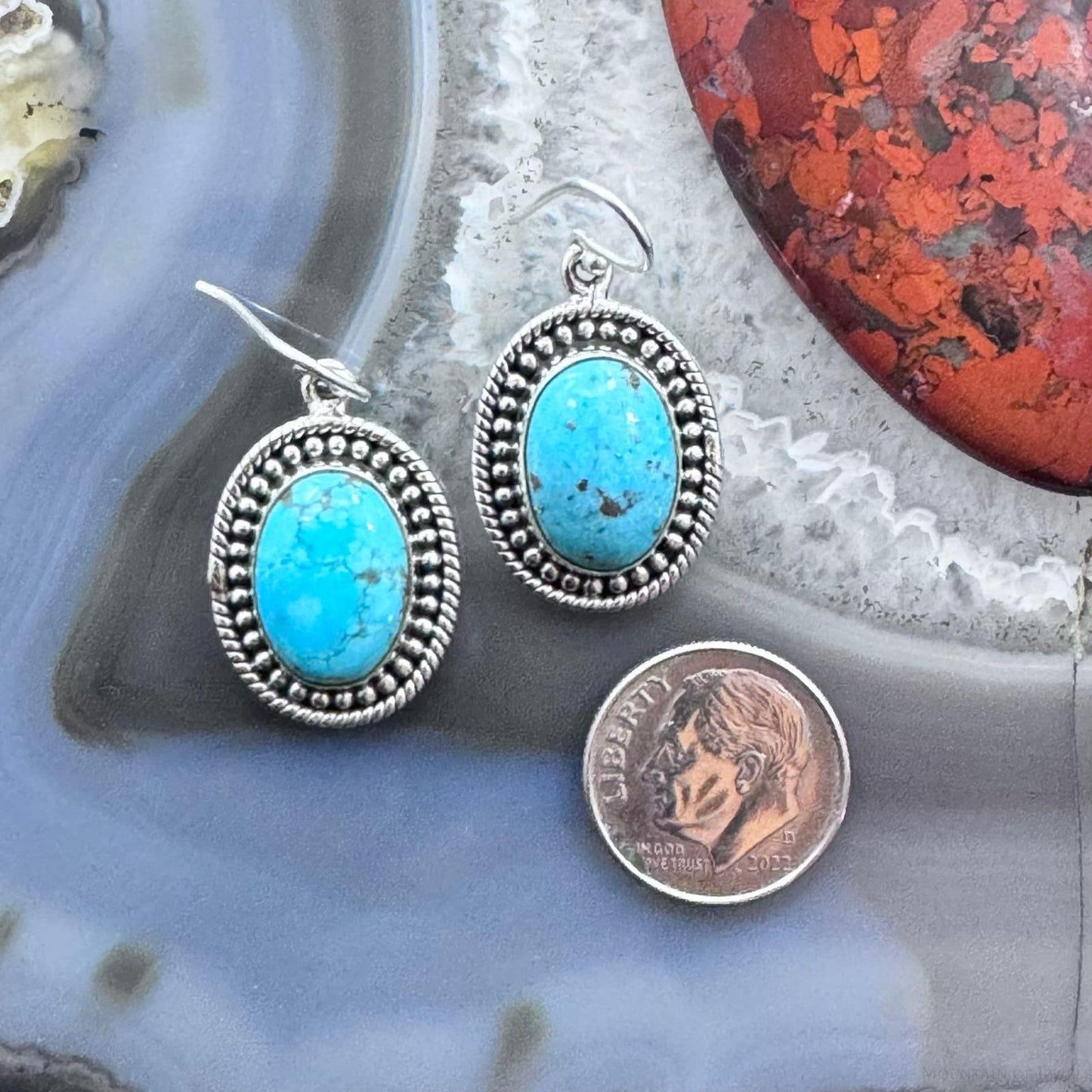 Sterling Silver Southwestern Style Turquoise Decorated Dangle Earrings For Women