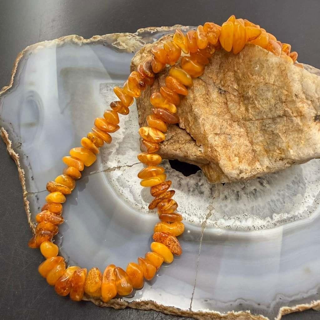Sterling Silver Natural Amber Beaded 18" Necklace For Women