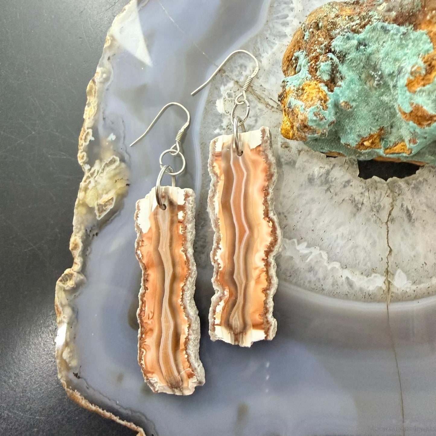 Sterling Silver Agate Slab Dangle Earrings For Women #404