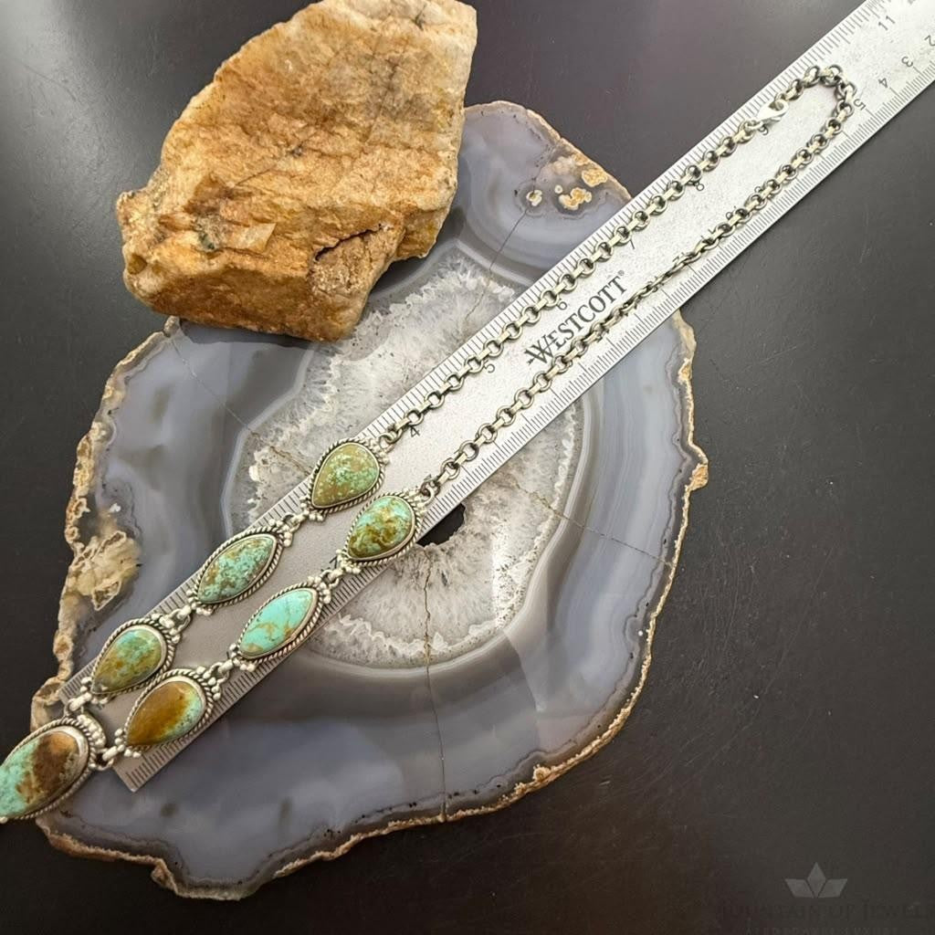 Sterling Silver Southwestern Style Royston Turquoise Lariat 30" Necklace For Women
