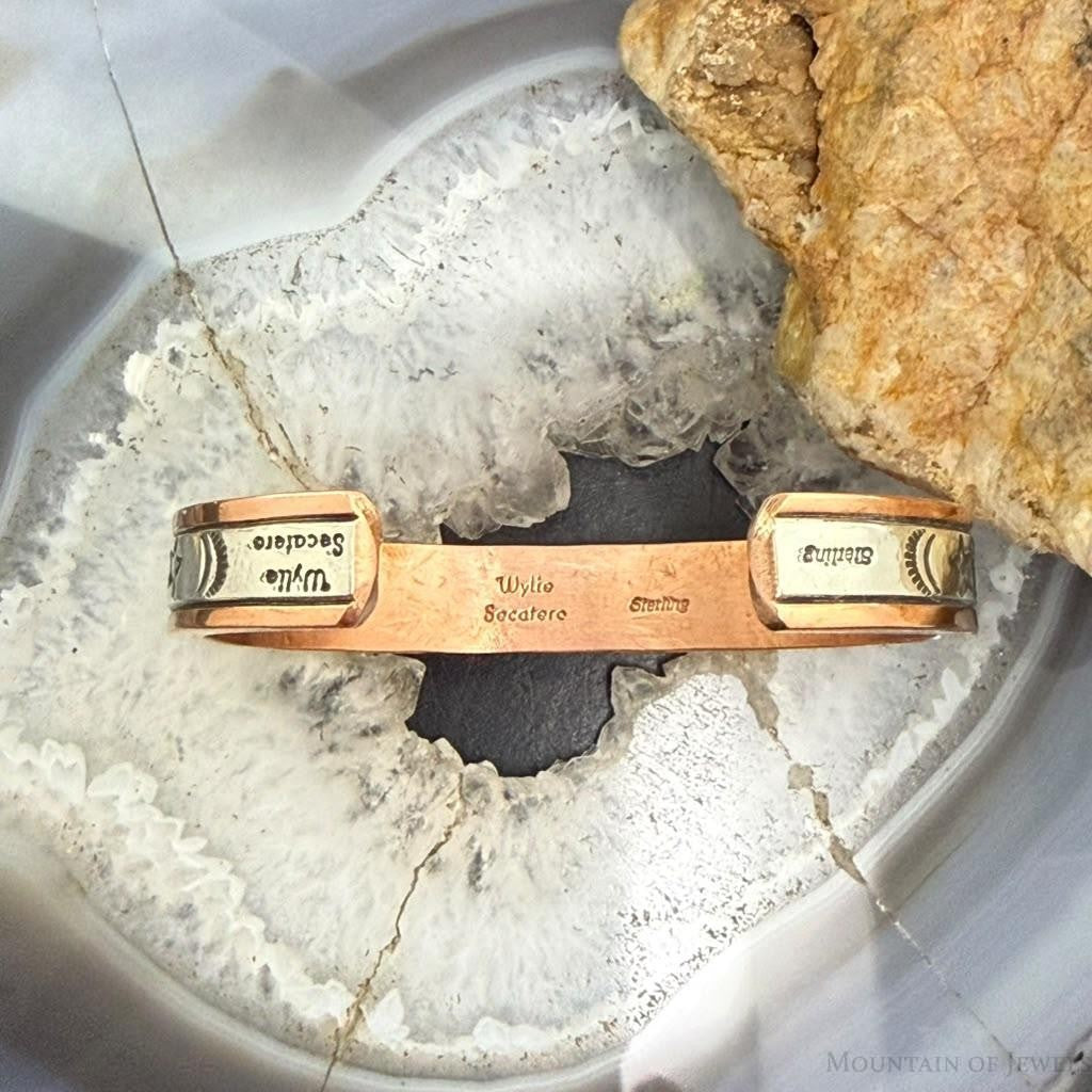Wylie Secatero Navajo Sterling Silver & Copper Stamped Bracelet For Women #1