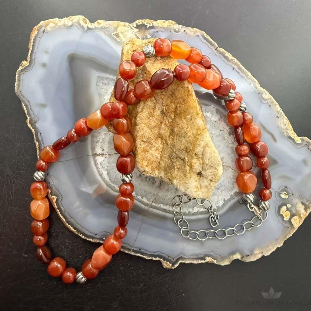 Carolyn Pollack Sterling Silver Carnelian & 9 Swirl Beads 23"-26" Necklace For Women