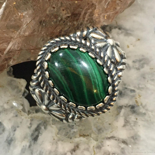 Carolyn Pollack Vintage Southwestern Style Sterling Silver Oval Malachite Decorated Ring For Women