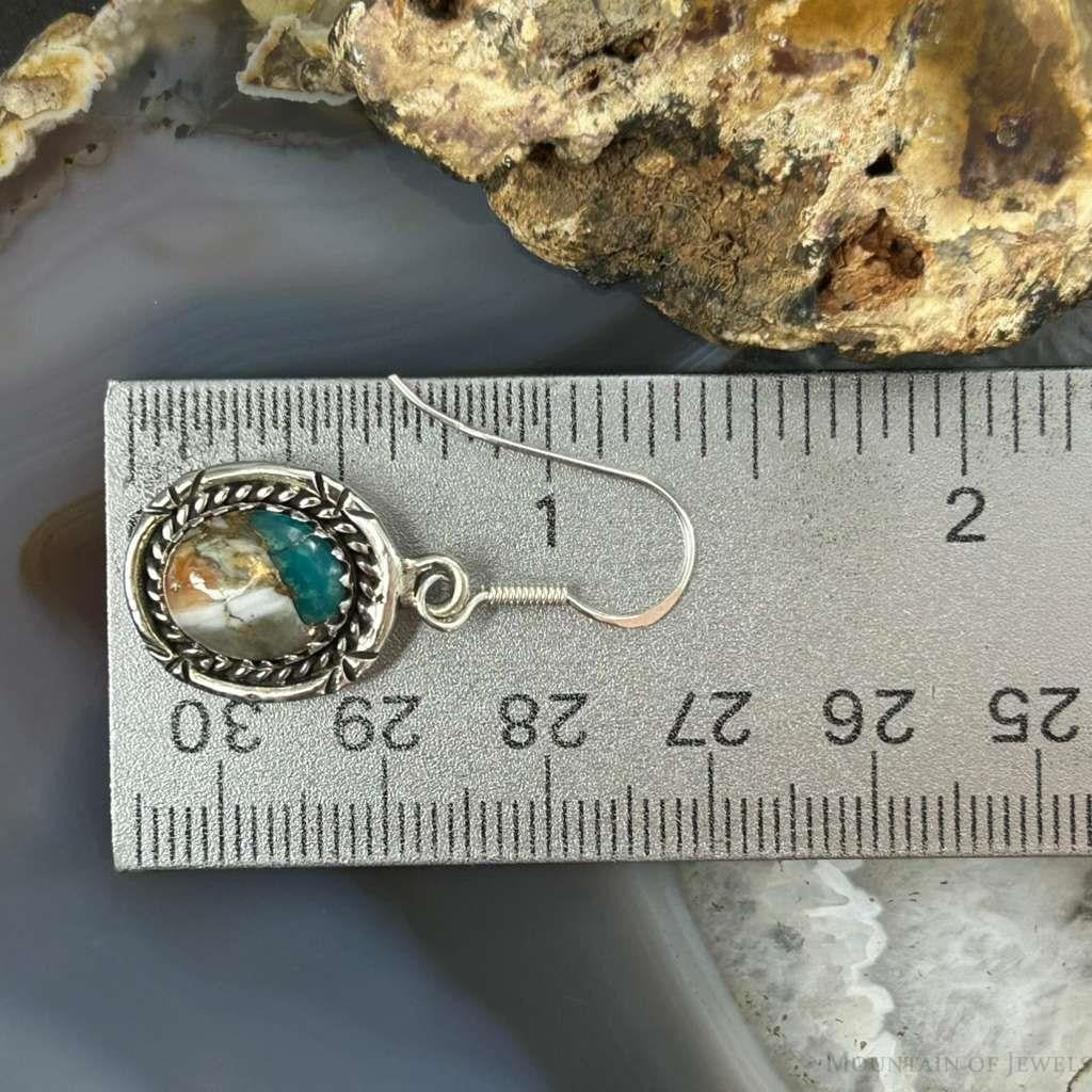 Sterling Silver Southwestern Style Spiny Oyster Turquoise Dangle Earrings For Women #3