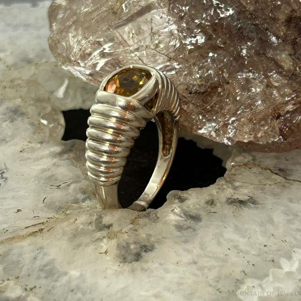 Carolyn Pollack Sterling Silver Faceted Citrine Decorated Ring Sz 6 For Women