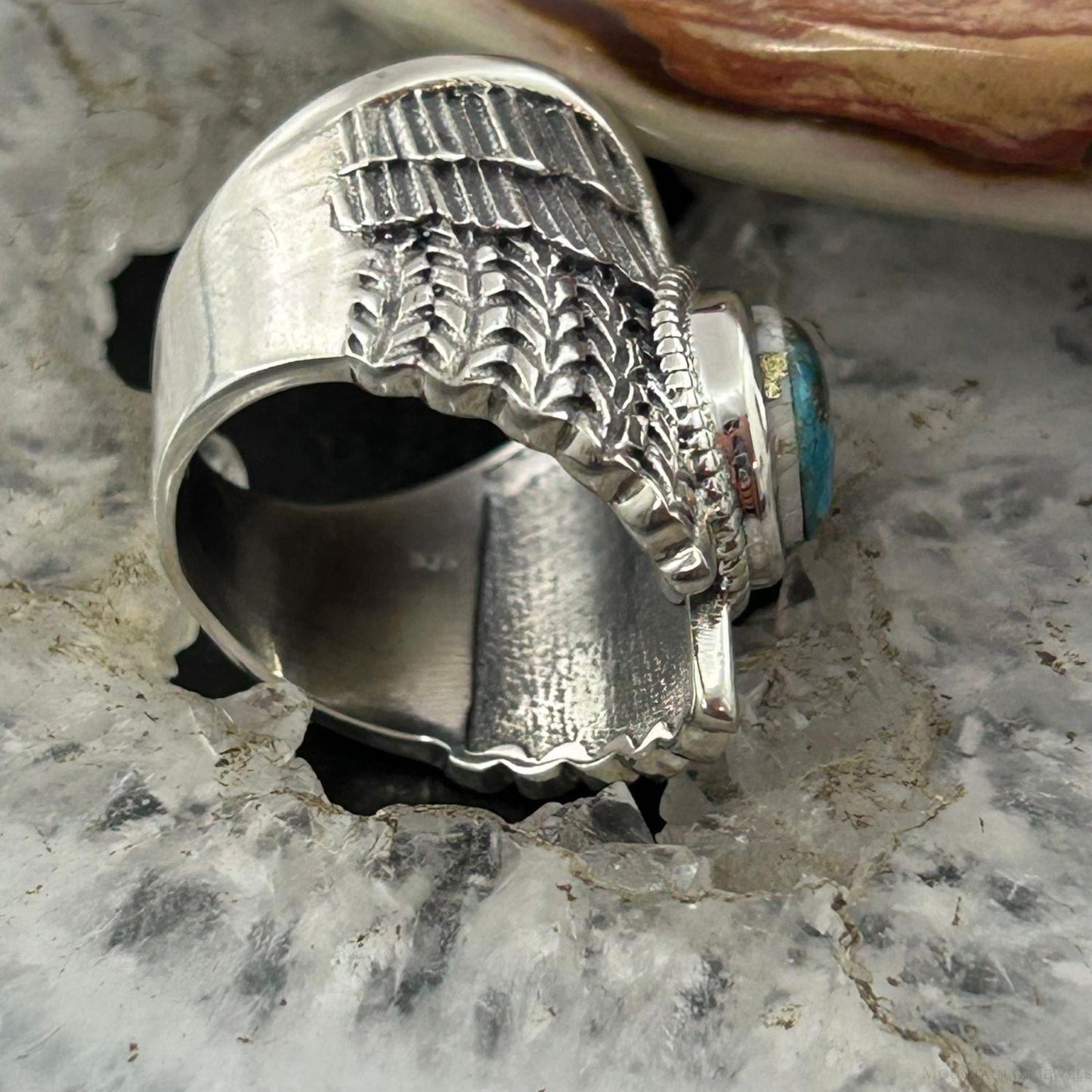 Sterling Silver Southwestern Style Mohave Turquoise Wing Ring Size 7 For Women