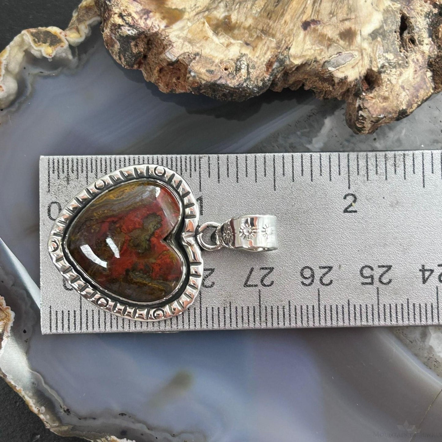 Sterling Silver Southwestern Style Sean Agate Heart Decorated Pendant For Women