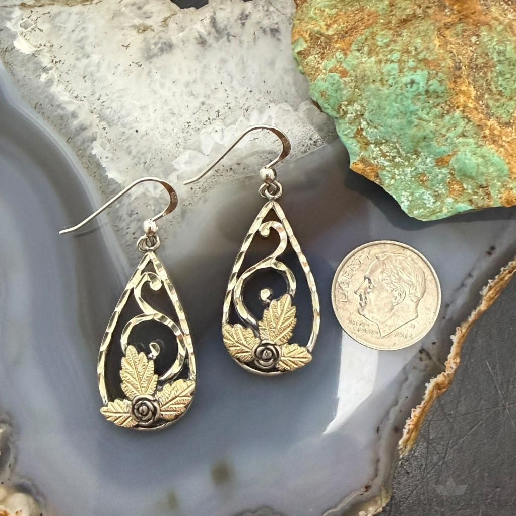 Vintage Sterling Silver Teardrop Swirl, Rose & Leaf Fashion Dangle Earrings For Women