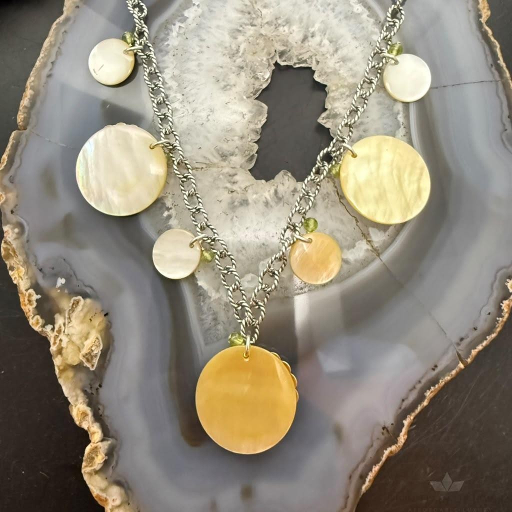 Carolyn Pollack Sterling MOP Disc, Peridot, Concho 19" Twisted Rope Necklace