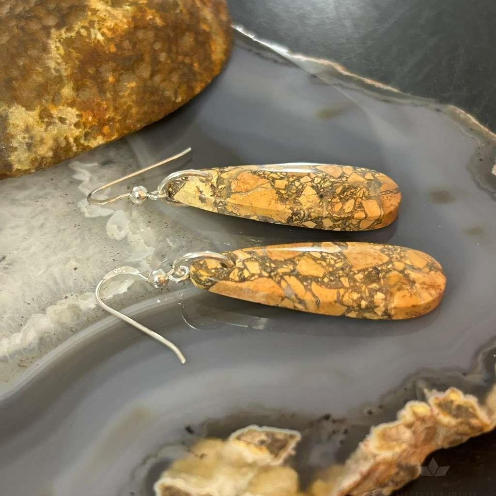 Sterling Silver Teardrop Maligano Jasper Slab Dangle Earrings For Women #513