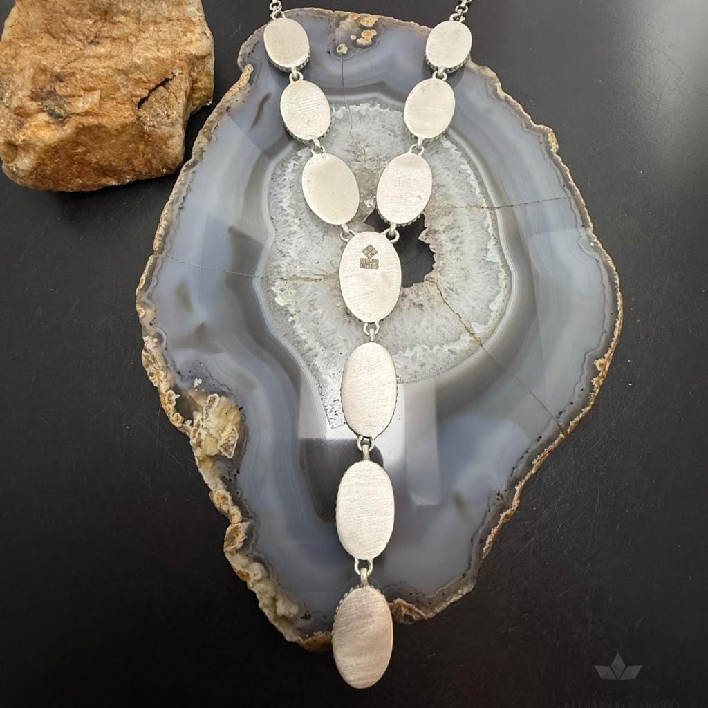 Sterling Silver Southwestern Style Oval Wild Horse Lariat 23.5" Necklace For Women