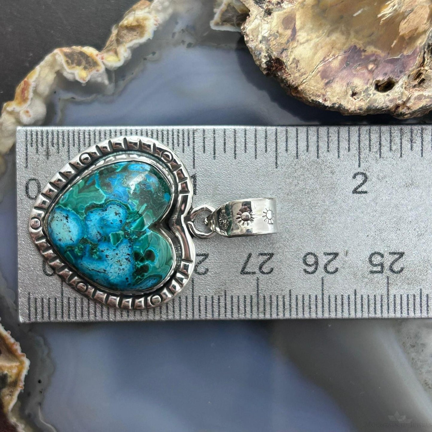 Sterling Silver Southwestern Style Azurite Malachite Heart Pendant For Women #2