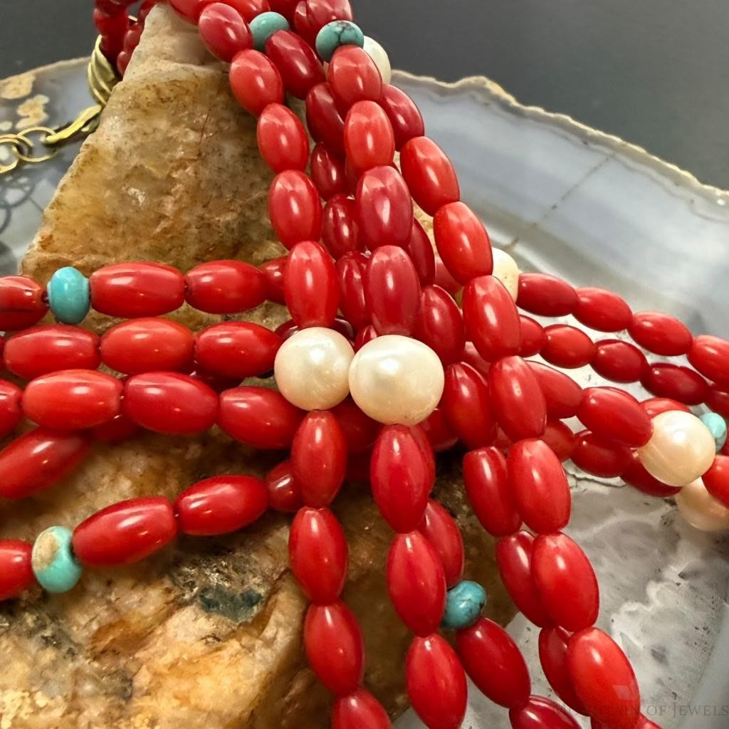 Carolyn Pollack Brass 5 Strands Red Jasper Beads 17"-20" Necklace For Women
