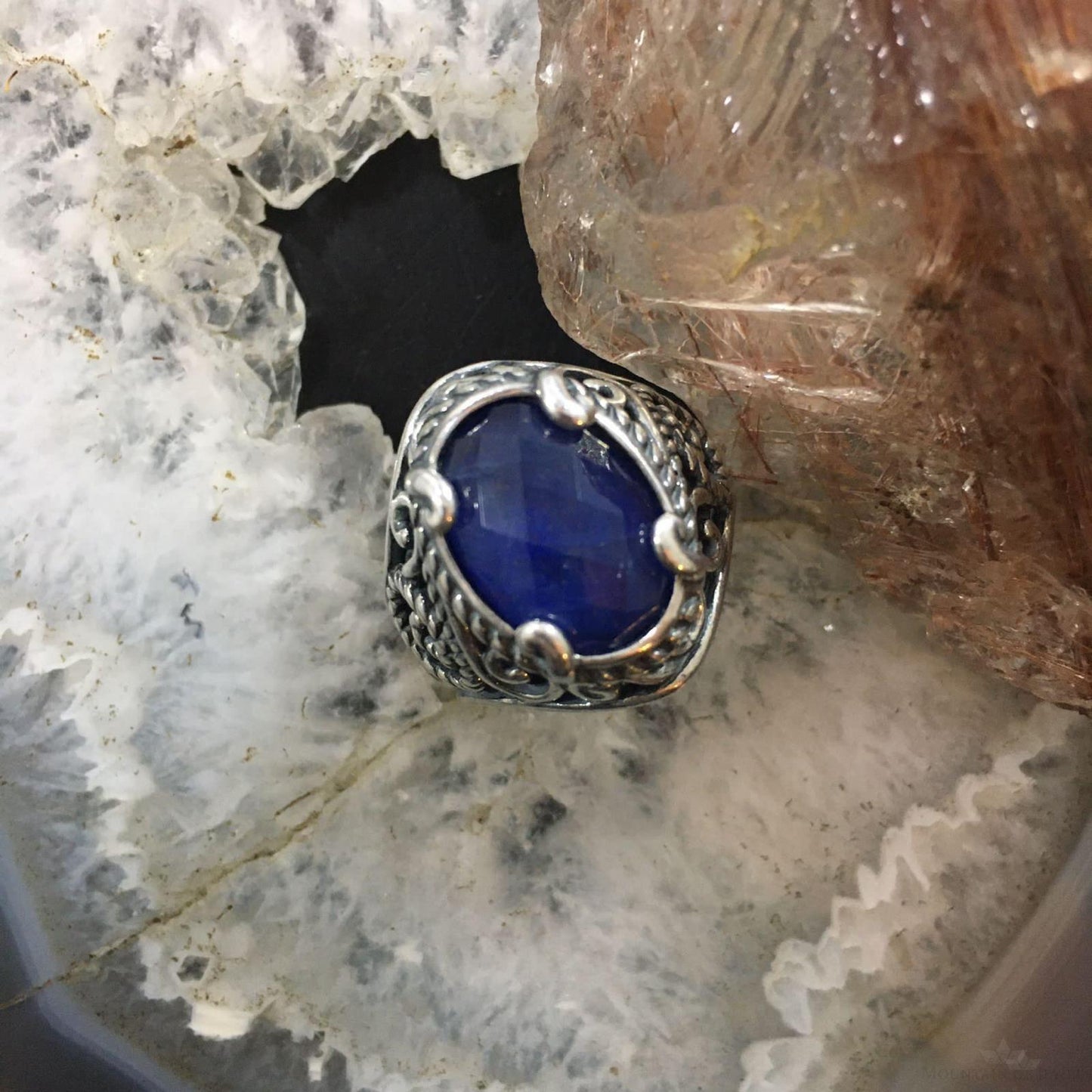 Carolyn Pollack Southwestern Style Sterling Lapis & Faceted Crystal Doublet Ring