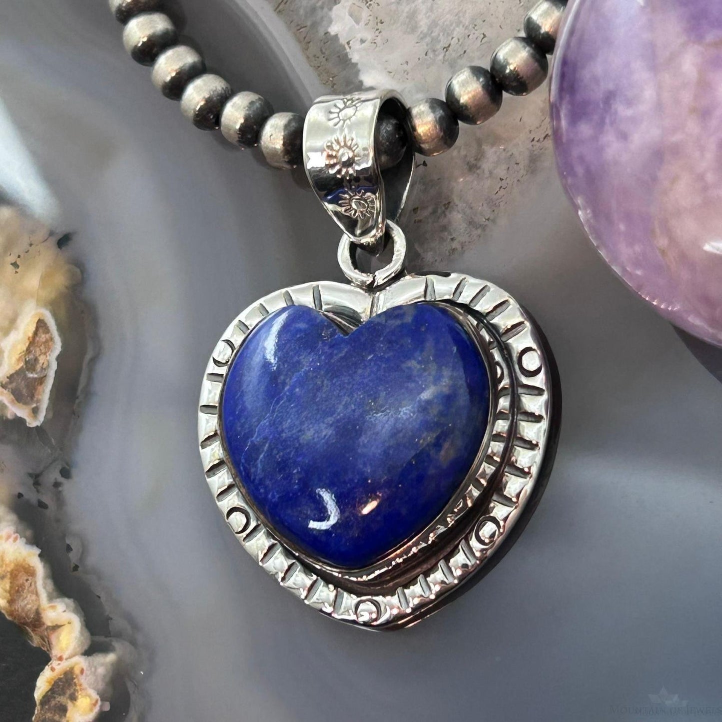 Sterling Silver Southwestern Style Lapis Heart Decorated Pendant For Women