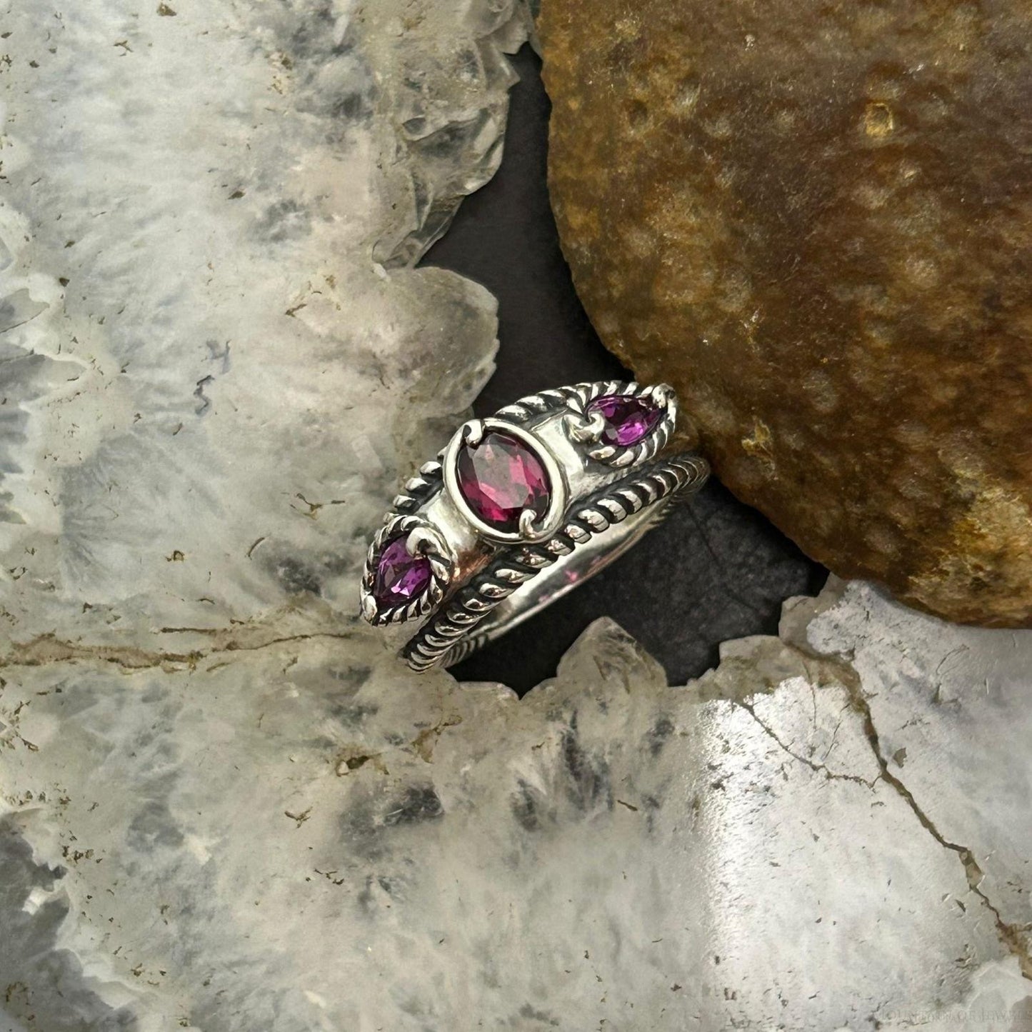 Carolyn Pollack Sterling Silver 3 Faceted Tourmaline Ring Size 5 For Women