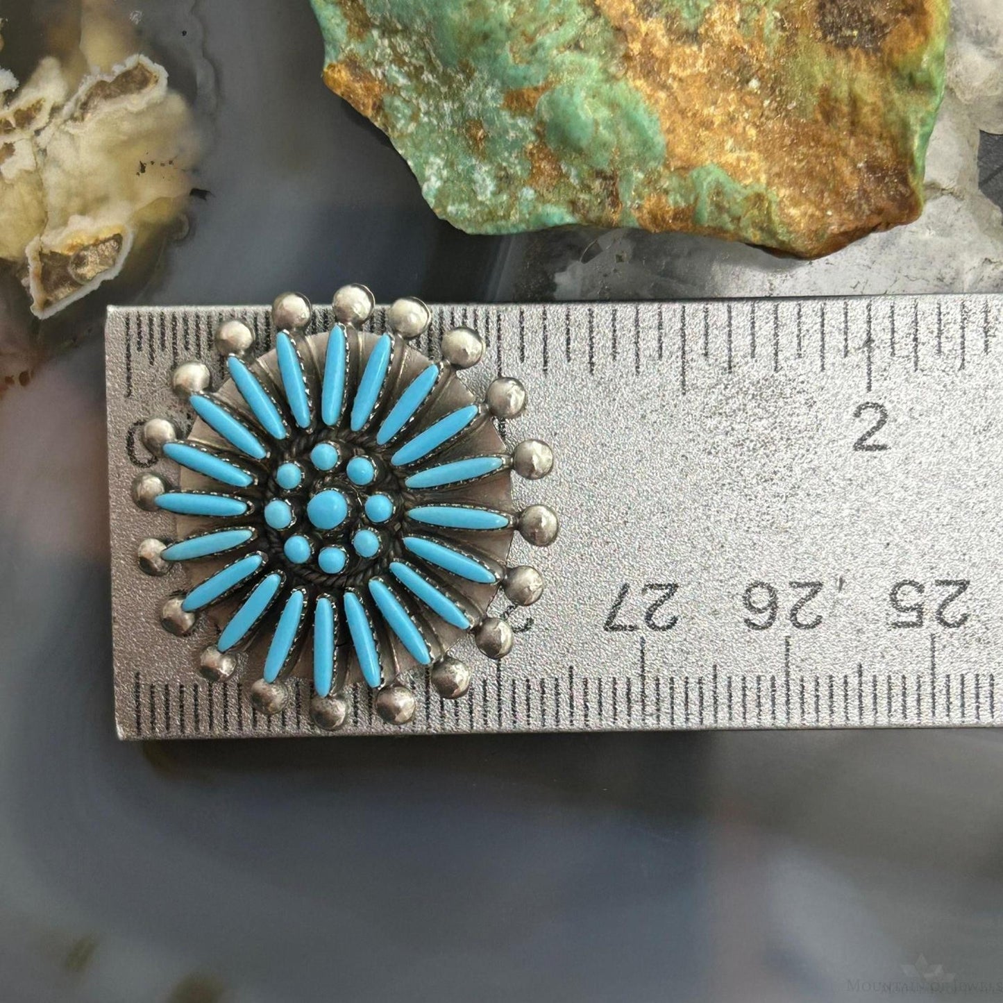 Sibert Bowannie Zuni Native American Sterling Silver Needlepoint Turquoise Brooch For Women