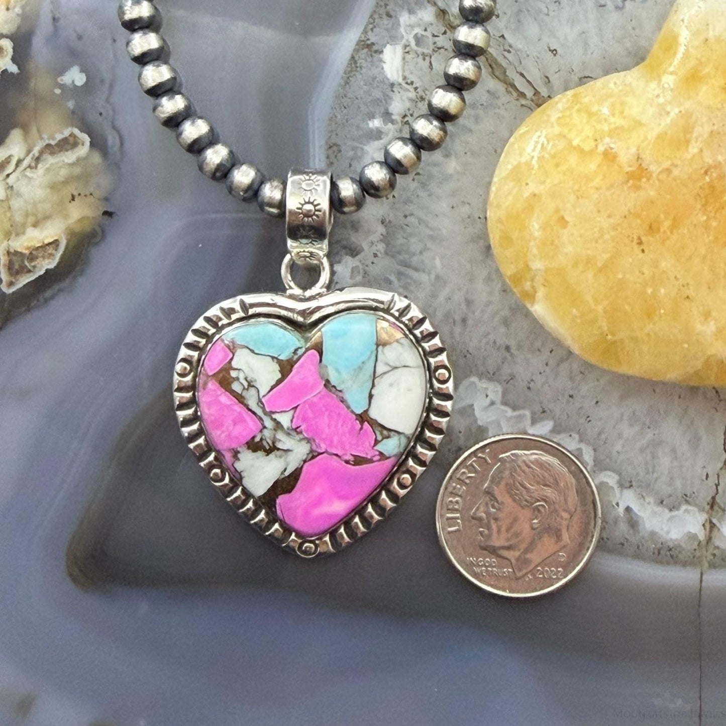 Sterling Silver Southwestern Style Cotton Candy Heart Pendant For Women #2