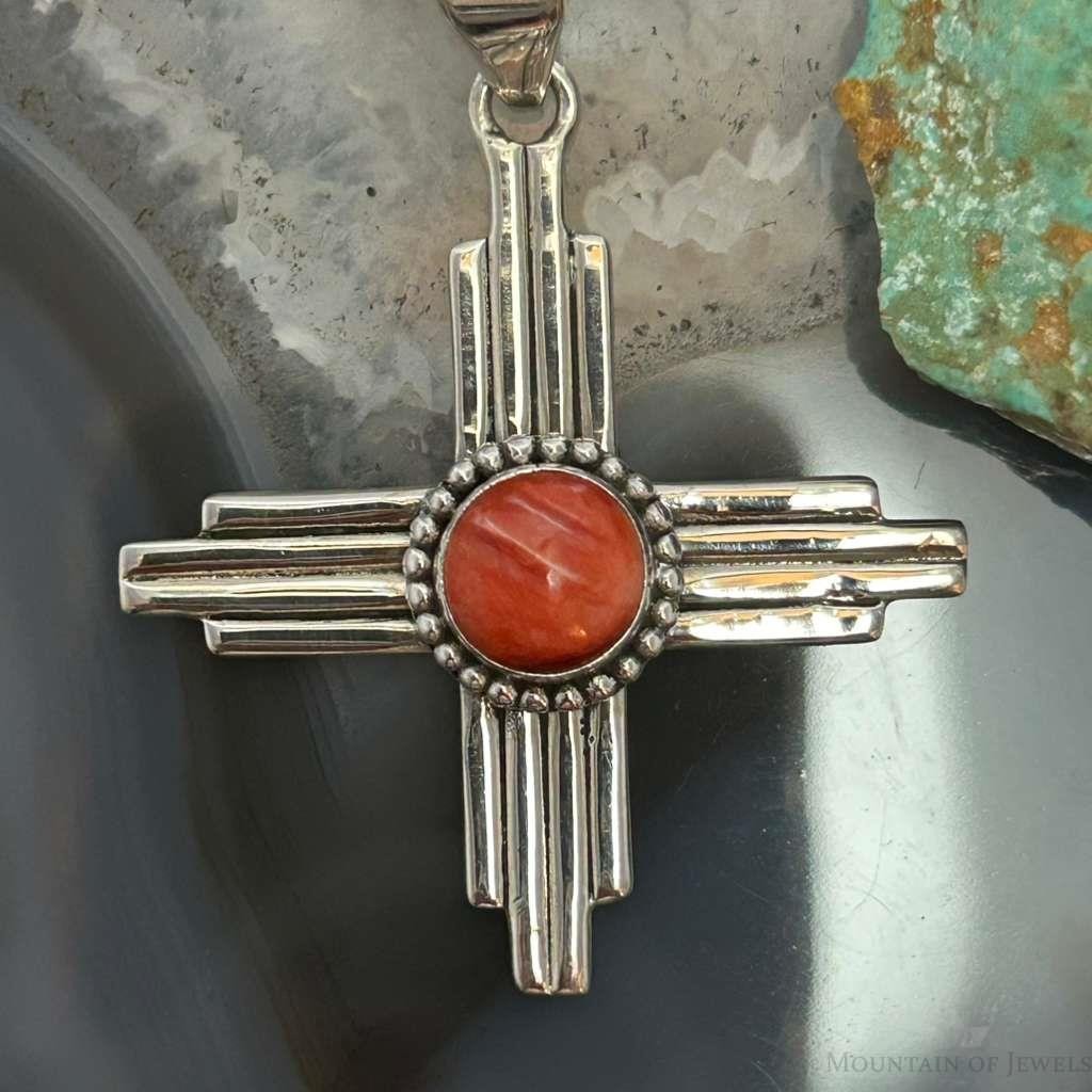 Sterling Silver Southwestern Style Rounded Spiny Oyster Unisex Zia Pendant