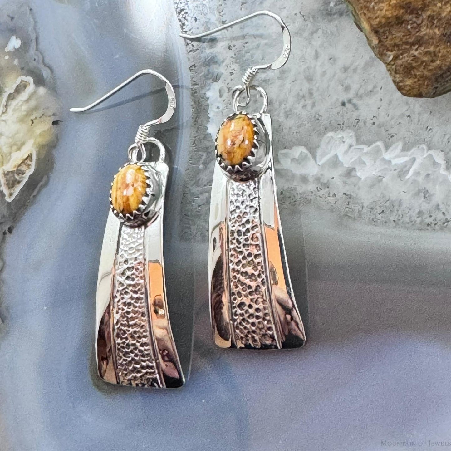 Michael Nez Sterling Silver Orange Spiny Oyster Mountain Ride Dangle Earrings For Women