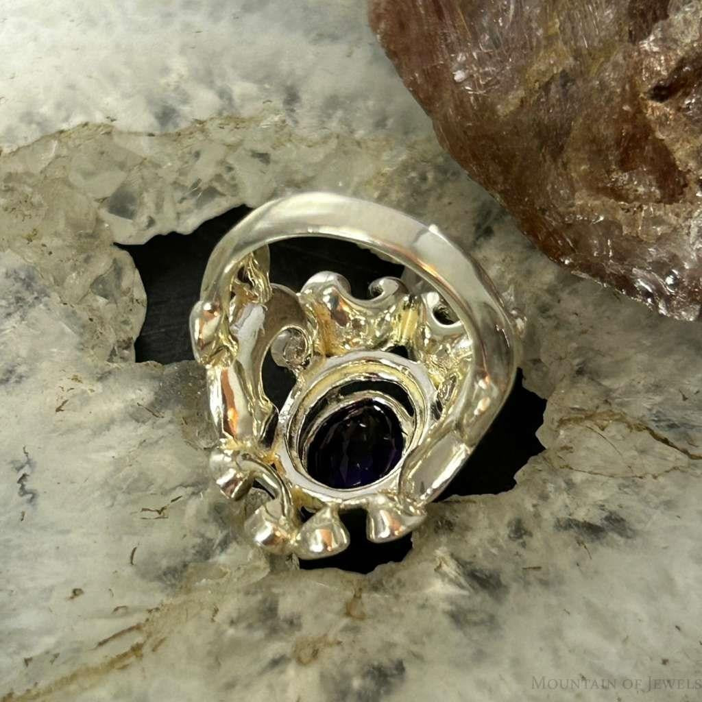 Carolyn Pollack Sterling Silver Faceted Amethyst Decorated Ring Size 6, 9 For Women