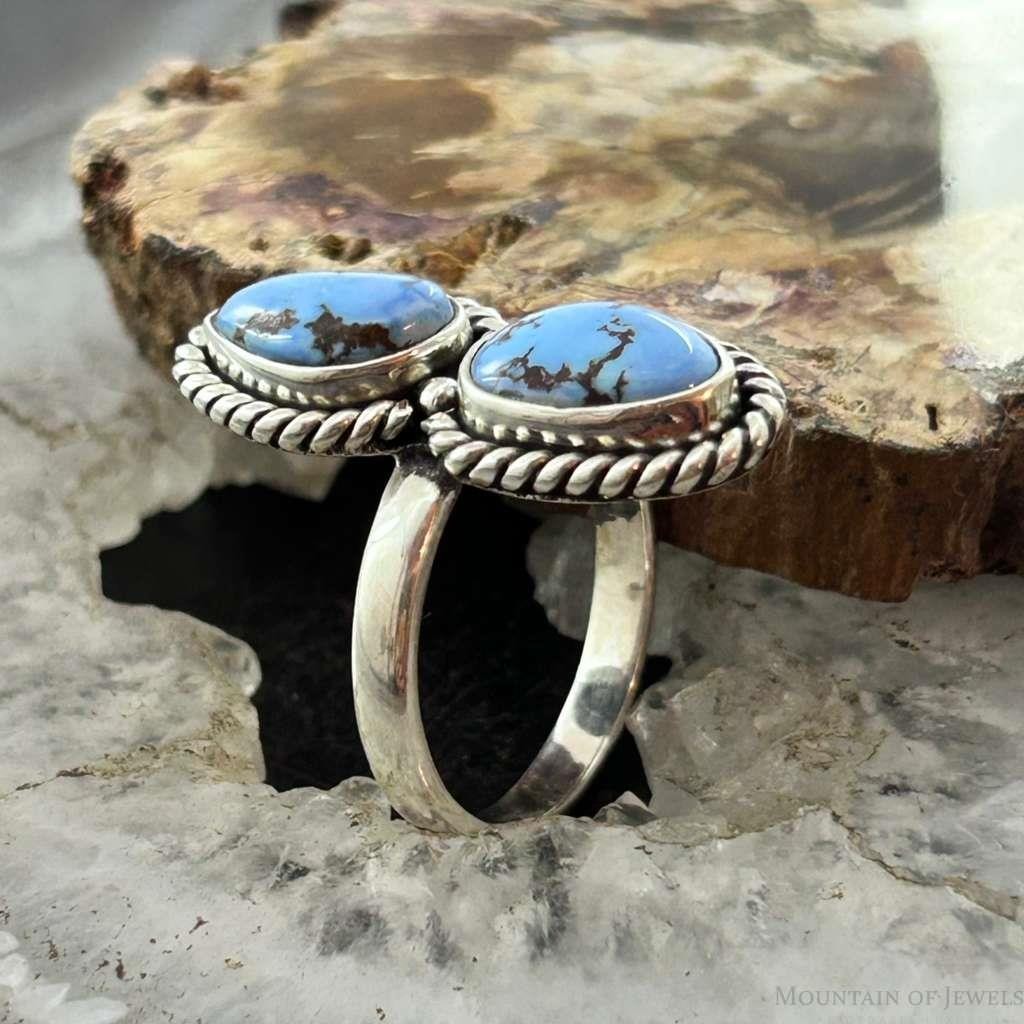 Sterling  Silver Southwestern Style Teardrop Double Golden Hill Turquoise Ring Size 9.75 For Women