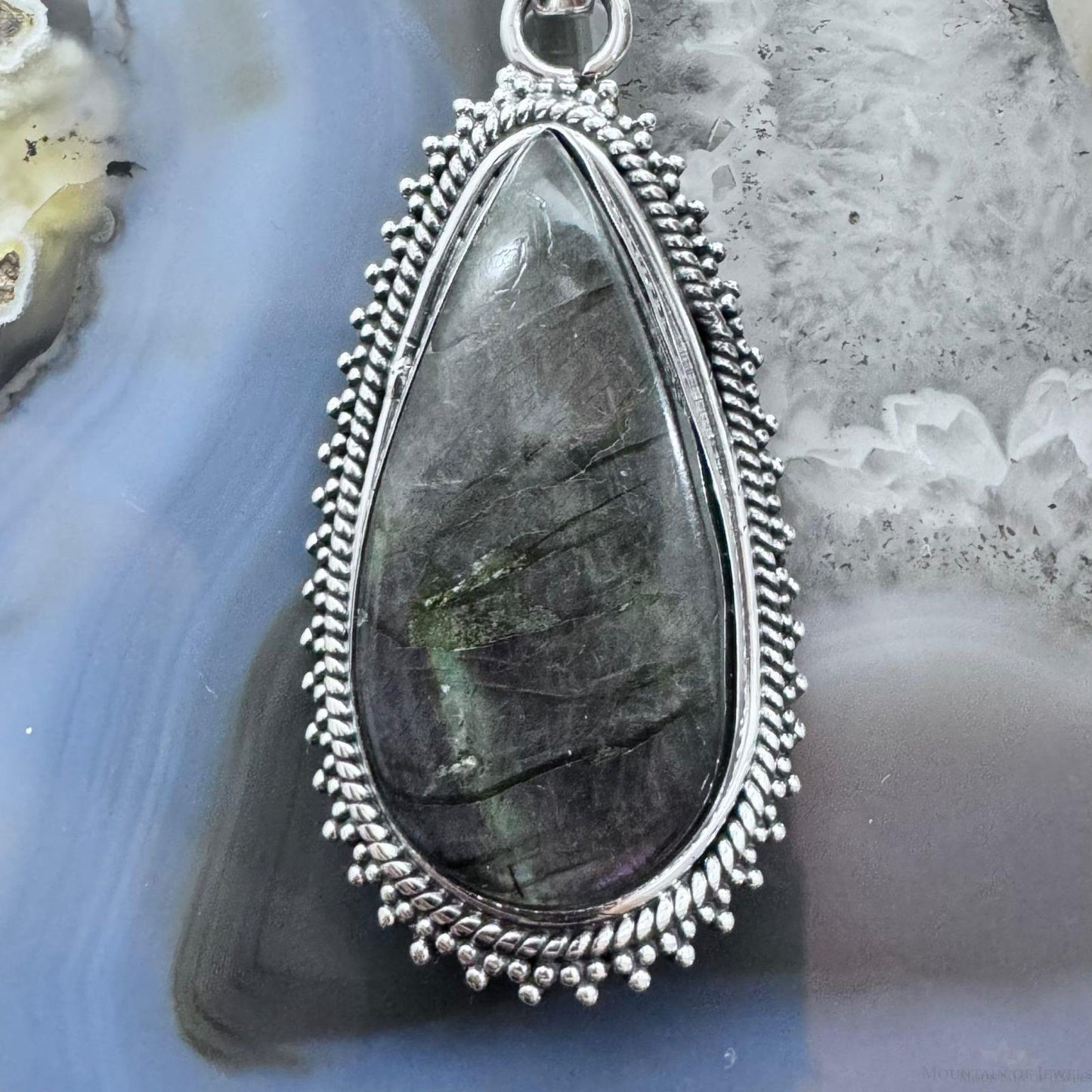 Southwestern Style Sterling Silver Teardrop Labradorite Decorated Pendant For Women