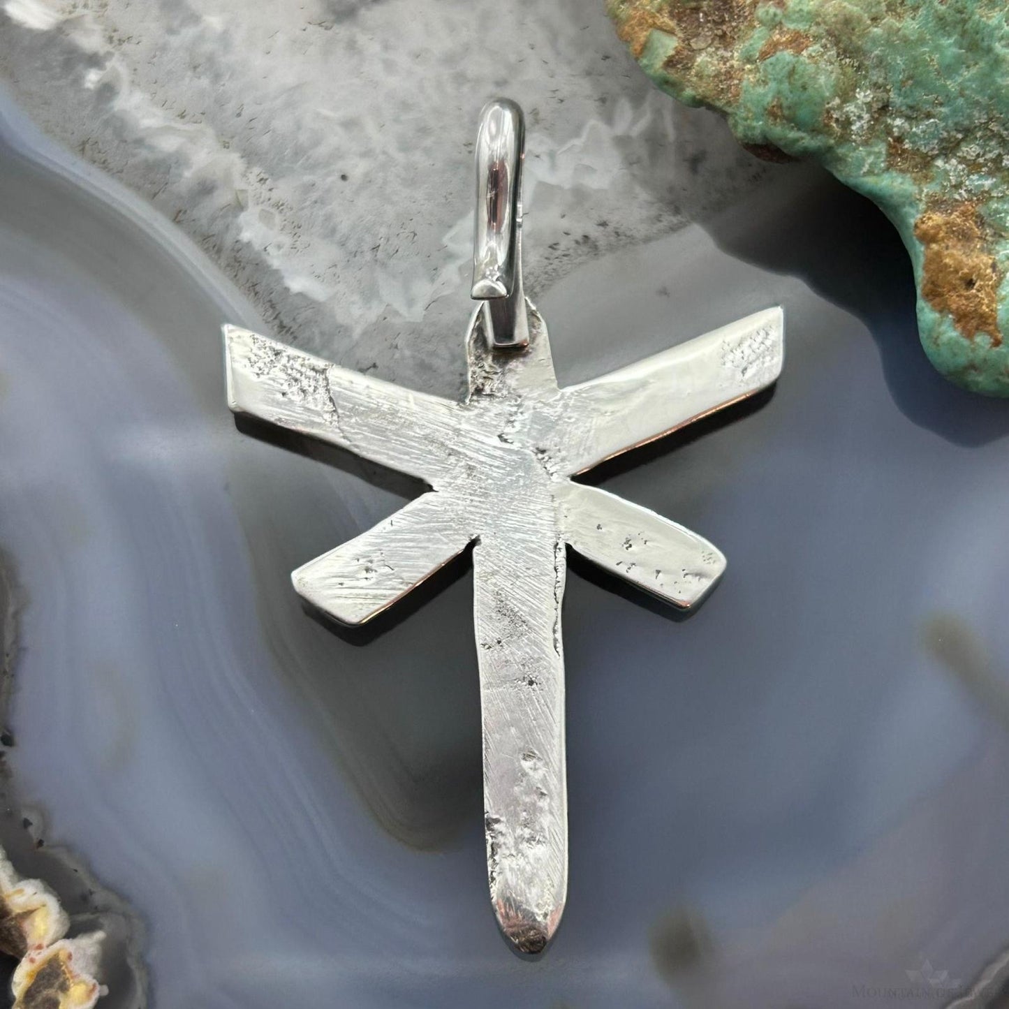 Cheyenne Custer Native American Sterling Silver Tufa Cast Dragonfly Unisex Pendant