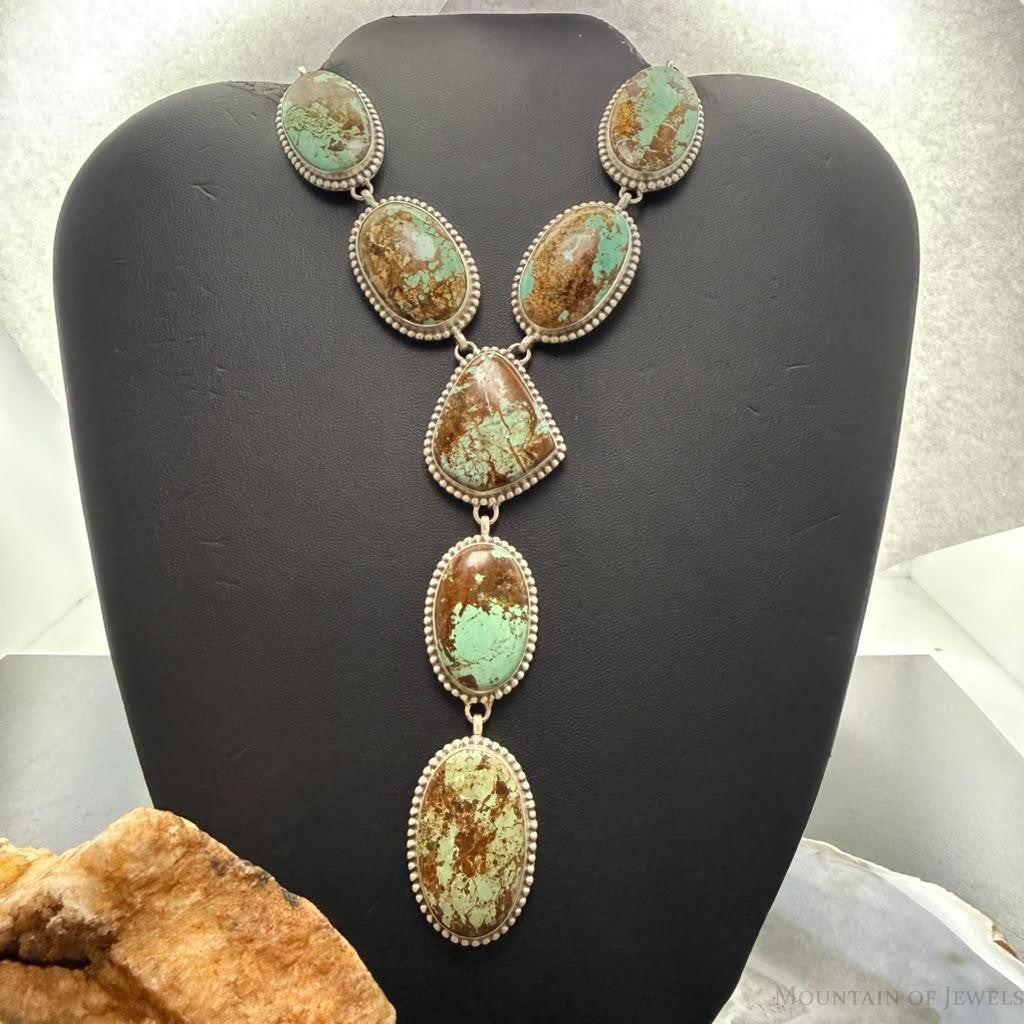 Sterling Silver Southwestern Style Montezuma Turquoise Lariat Necklace For Women