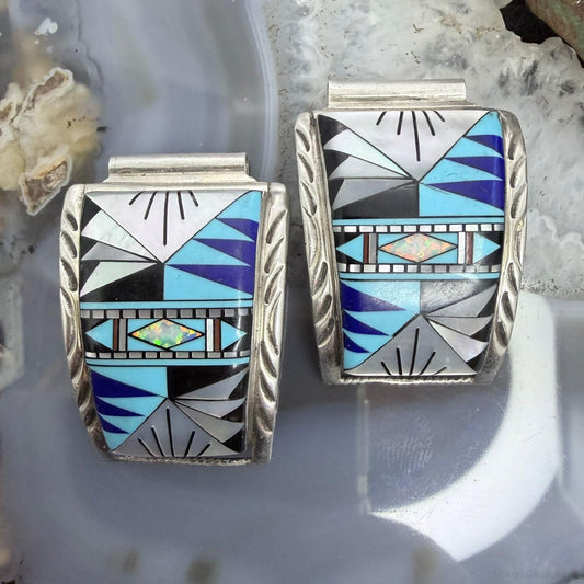 Native American Vintage Sterling Silver Multi Gemstone Inaly Watch Band Tips