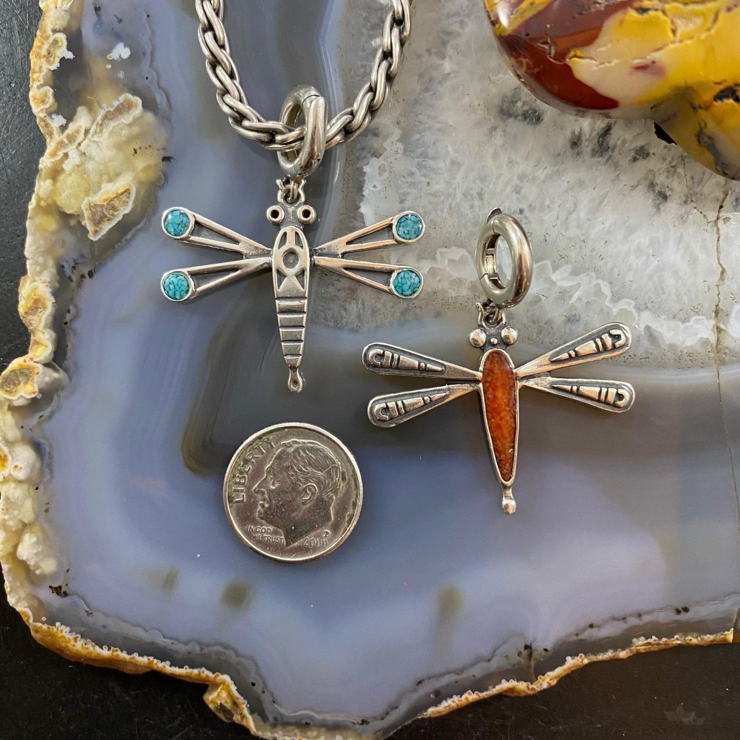 Carolyn Pollack Southwestern Style Sterling Silver Multistone Inlay Double Sided Dragonfly Pendant For Women