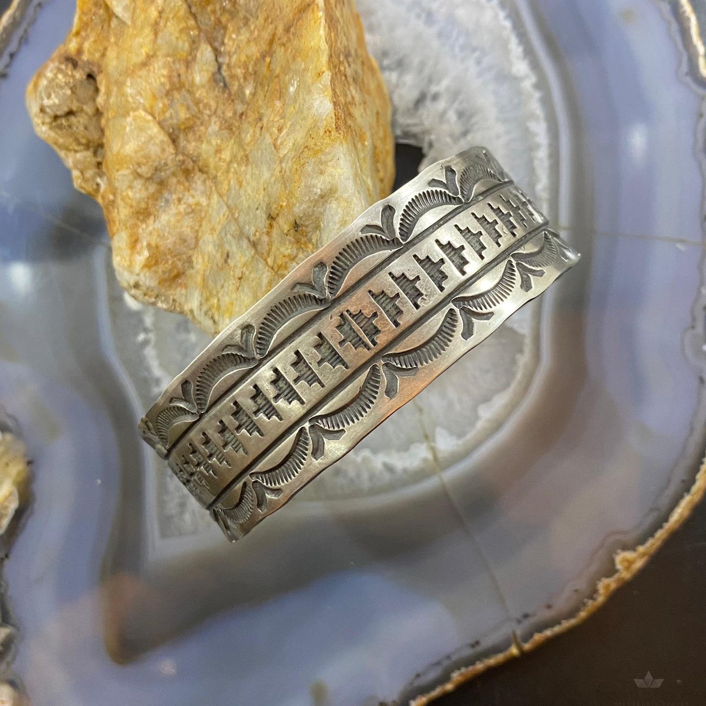 Rick Enriquez Native American Sterling Silver Stamped Bracelet For Men