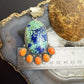 Sterling Silver Southwestern Style Azurite Chrysocolla & Spiny Oyster Decorated Pendant