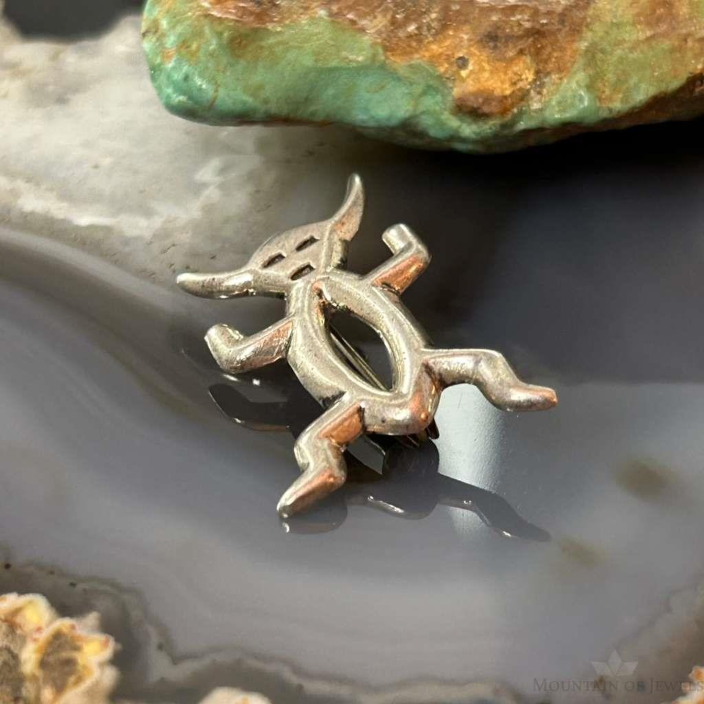 Vintage Native American Sterling Silver Horned Figure Brooch For Women