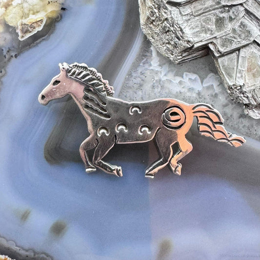 Brad Panteah Sterling Silver SW Motifs Overlay Galloping Horse Unisex Brooch