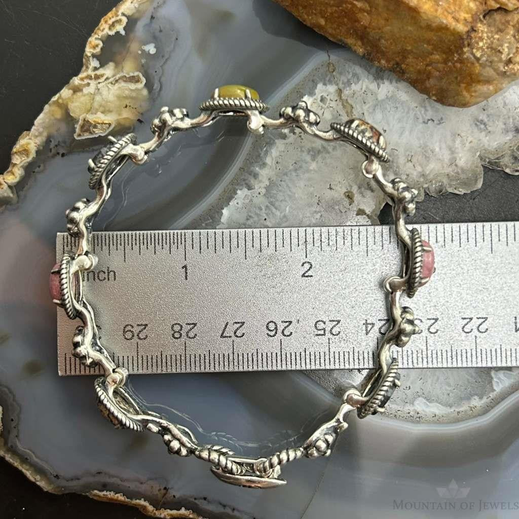 Carolyn Pollack Sterling Silver 7 Oval Multi-Stone Decorated 8" Link Bracelet For Women