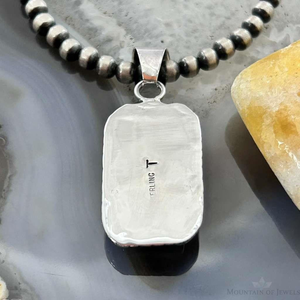 Native American Sterling Silver Rectangle Turquoise Decorated Pendant For Women
