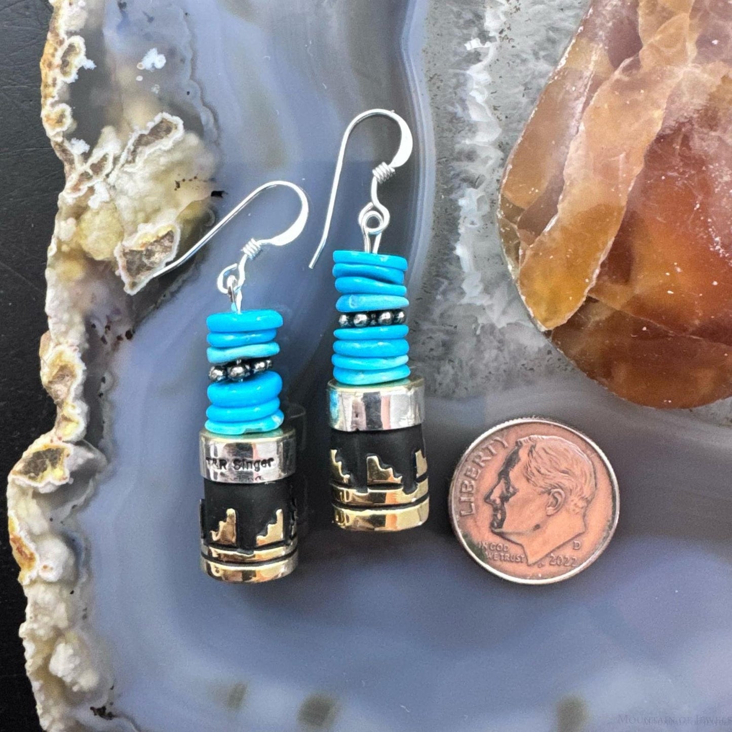 Tommy & Rosita Singer Sterling Silver Turquoise Beads Dangle Earrings For Women