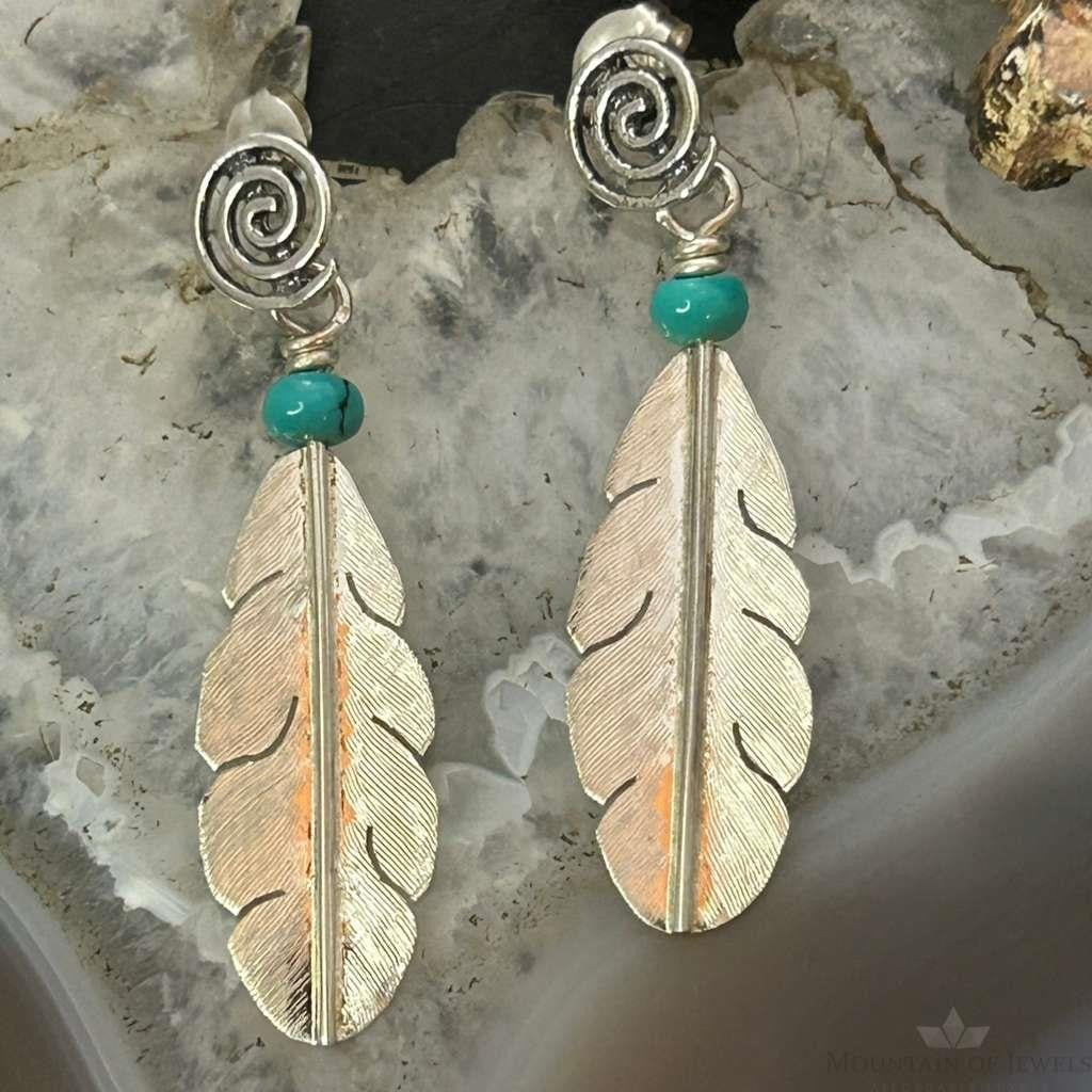Anthony Gatewood Sterling Silver & Turquoise Spiral Feather Dangle Earrings For Women