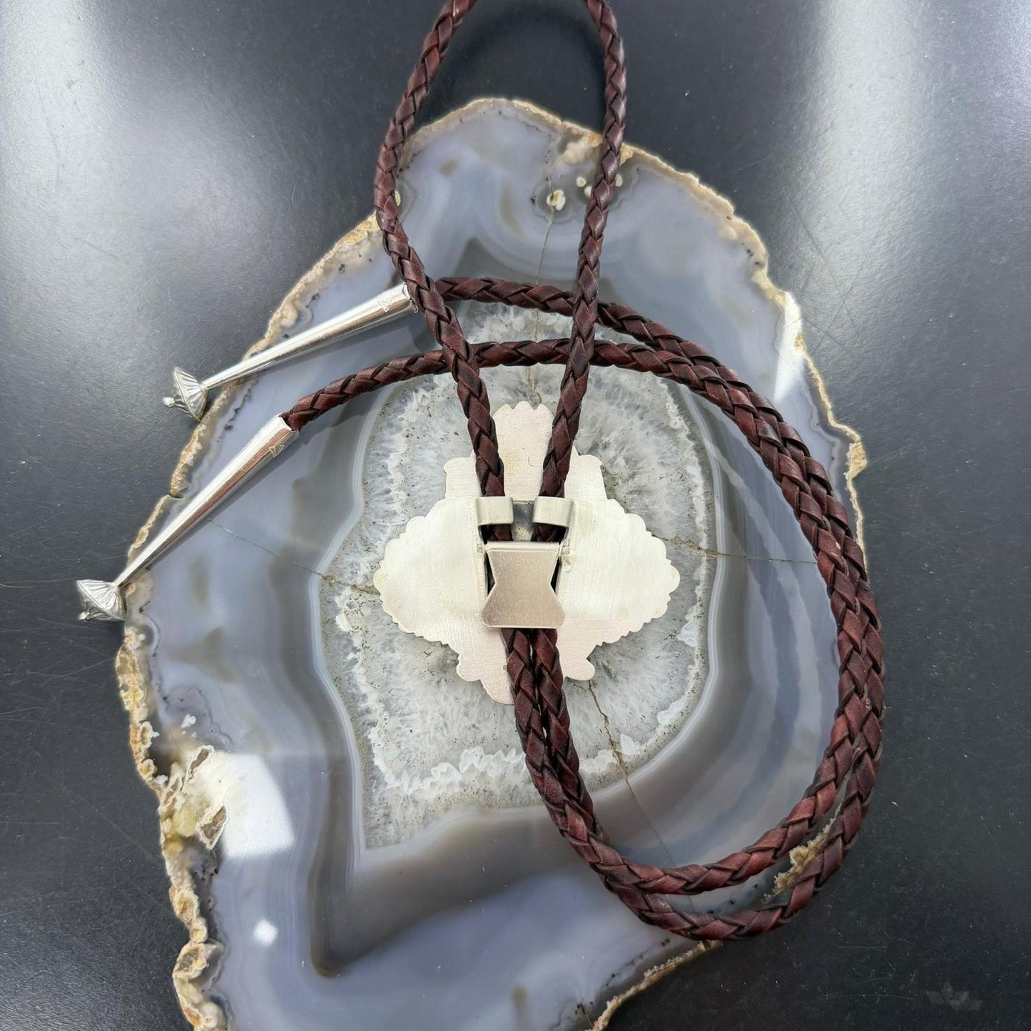 Sterling Silver Southwestern Style Large Triangle Malachite Azurite Bolo Tie For Men