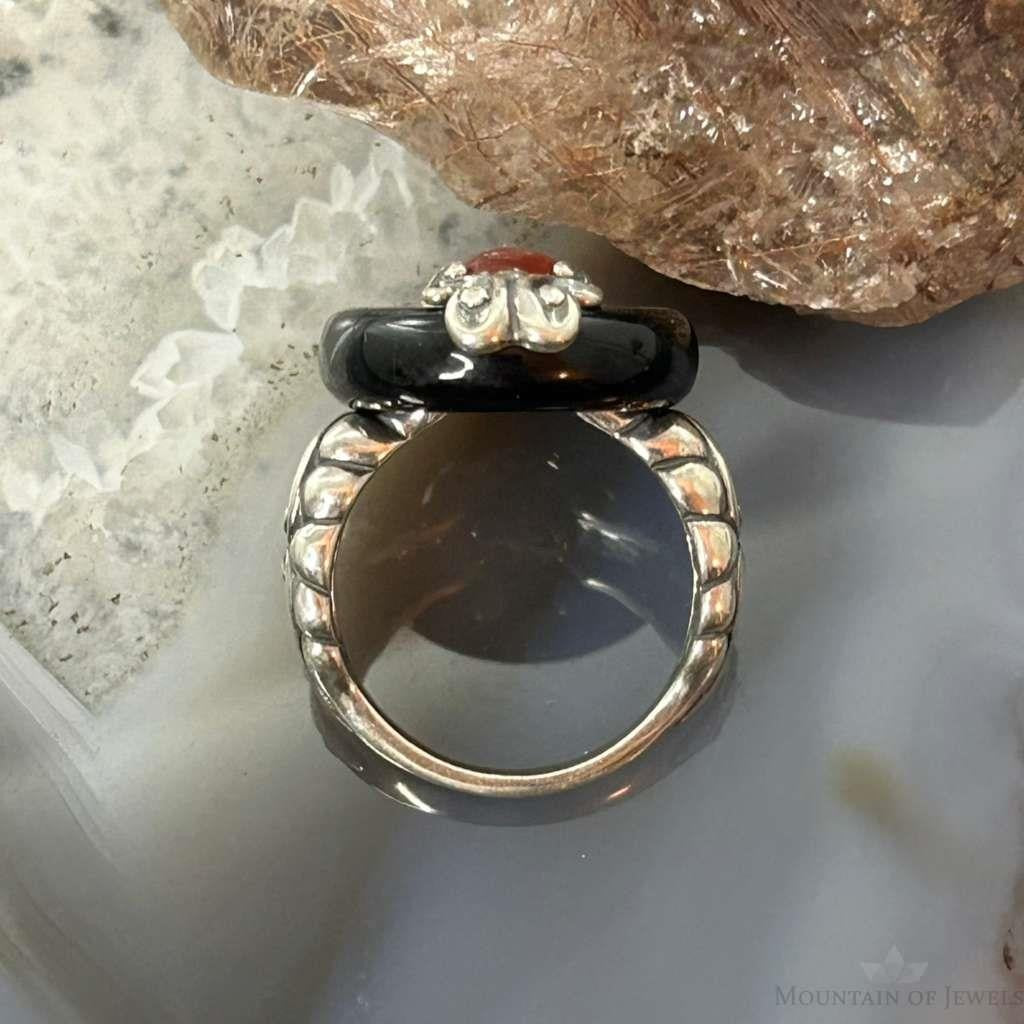 Carolyn Pollack Sterling Silver Black Agate & Carnelian Ring Size 8.25 For Women