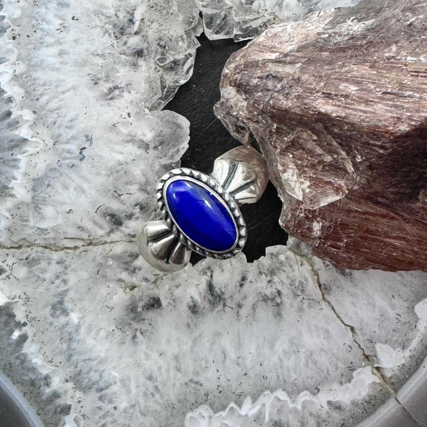 Carolyn Pollack Sterling Silver Oval Lapis Decorated Ring Size 10 For Women