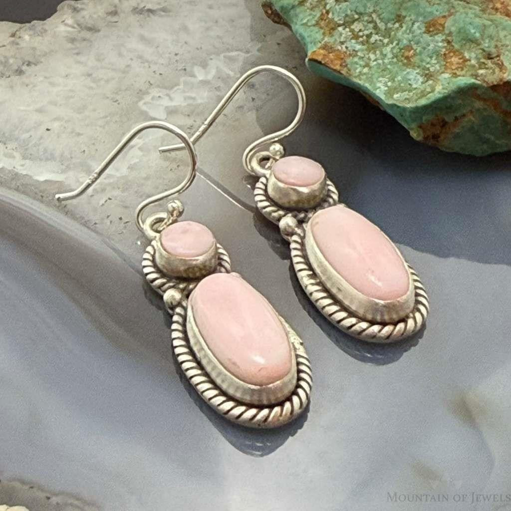 Sterling Silver Southwestern Style Pink Conch Dangle Earrings For Women