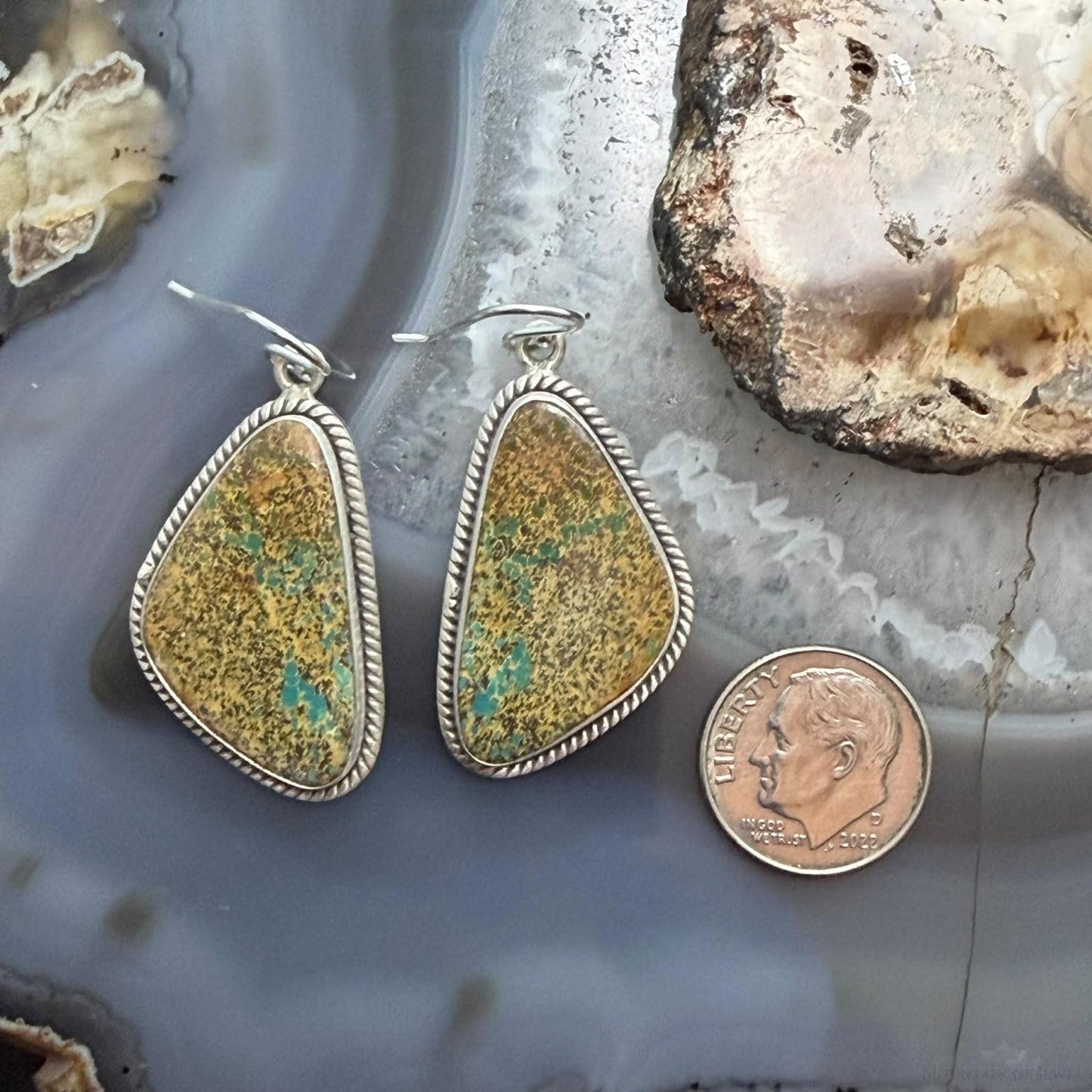 Sterling Silver Southwestern Style Triangle Royston Turquoise Dangle Earrings For Women