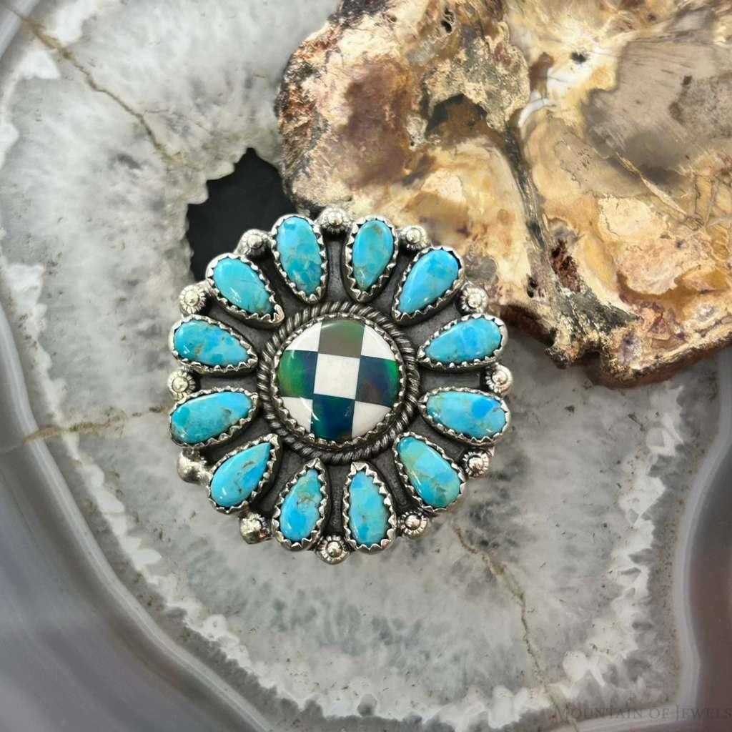 Sterling Silver Southwestern Style Teardrop Mohave Turquoise Ring Adjustable For Women